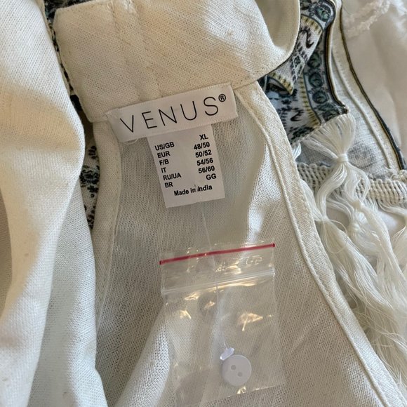 Venus Women's Sleeveless Top Ivory with Pattern Button and Tie - Picture 5 of 5